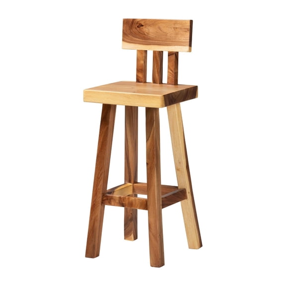 bali & pari Luli Suar Wood Bar Stool - Handcrafted Solid Wood Stool