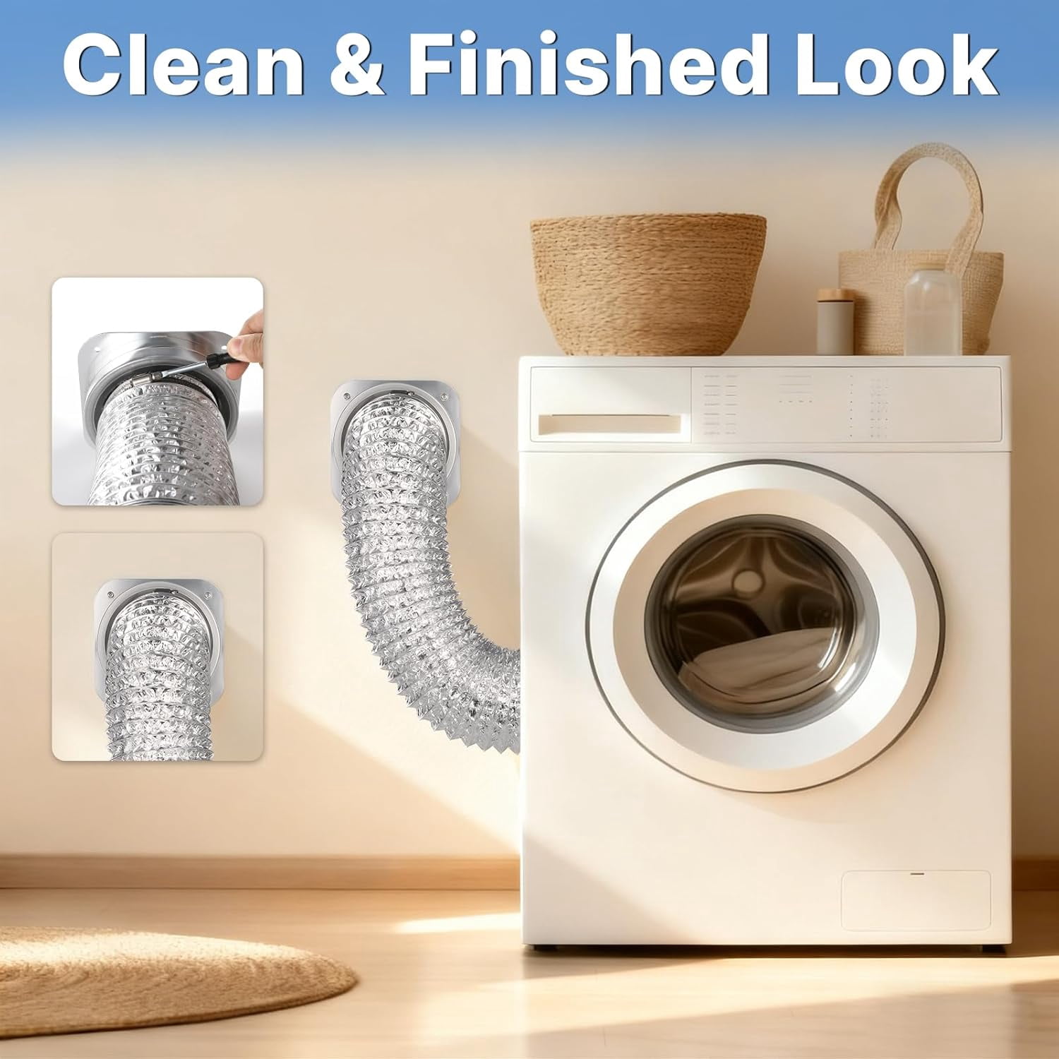 Magnetic Dryer Vent Coupling Connector Kit, DV180 Airtight Seal Coupling, Strong Magnet Quick Connection Self-Alignment Easy to Clean Included a 3ft 4" Duct & 2 Clamps