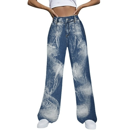 JDEFEG Women Jean Stretch Womens Casual High Waist Street Loose Cargo Pants Pockets Jeans Trousers Forever21 Teen Girls Women's Pants Work Pants for Women Blue Size Xxxl