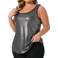 thumbnail image 2 of DARING DIVA Women's Plus Metallic Tank Top Sleeveless Shiny Party Tops 1X Silver, 2 of 5