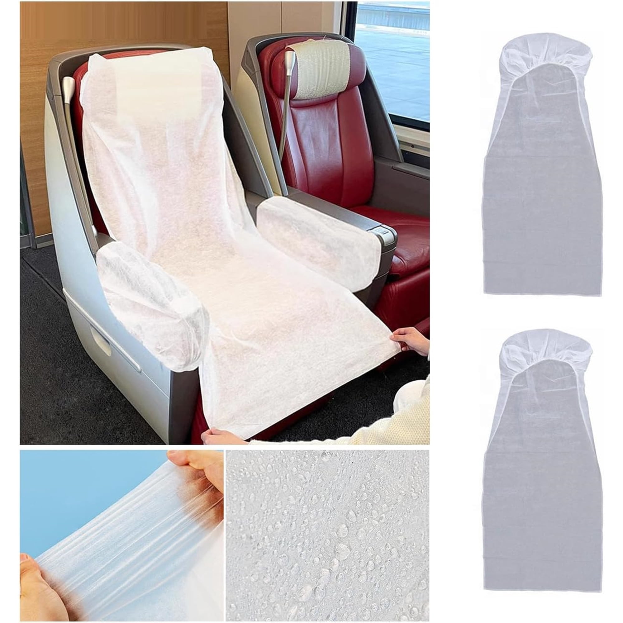 Artrylin 8Pcs Disposable Airplane Seat Covers White Non-Woven Safety Protection Portable Seat Cover with Eco Friendly Luggable for Airplane, Train, Bus, Office, Movie Theatre, and Rental Car(59*24"）