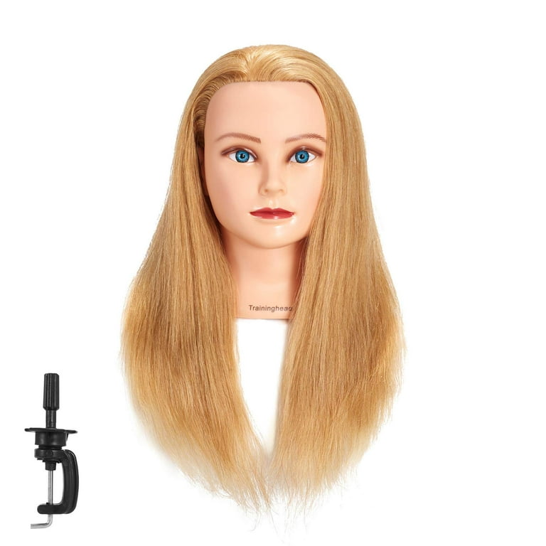LNASI Mannequin Head 24-26 inch 100% human hair Styling Training Head  Cosmetology Manikin Head Doll Head for Hairdresser with Free Clamp  strawberry blonde