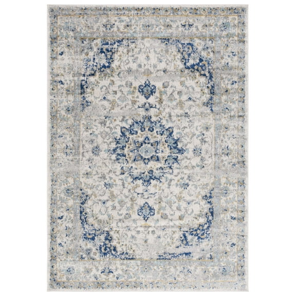 SAFAVIEH Madison Mattie Overdyed Floral Area Rug, Ivory/Blue, 5' x 7'