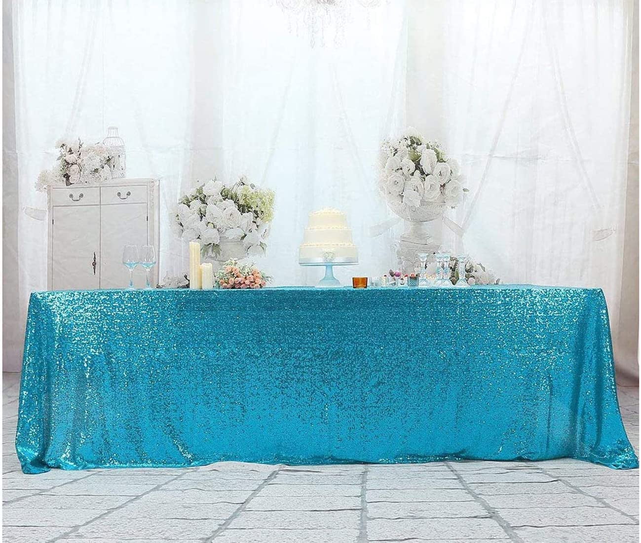 Shimmer Sparkly Overlays Tablecloths for Wedding Turquoise Sequin Table Cloth 