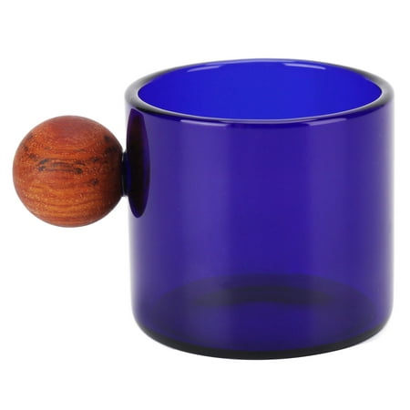 

Glass Coffee Cup Clear Heatproof Glass Coffee Mug with Wooden Ball Handle for Office Bar PartyBlue