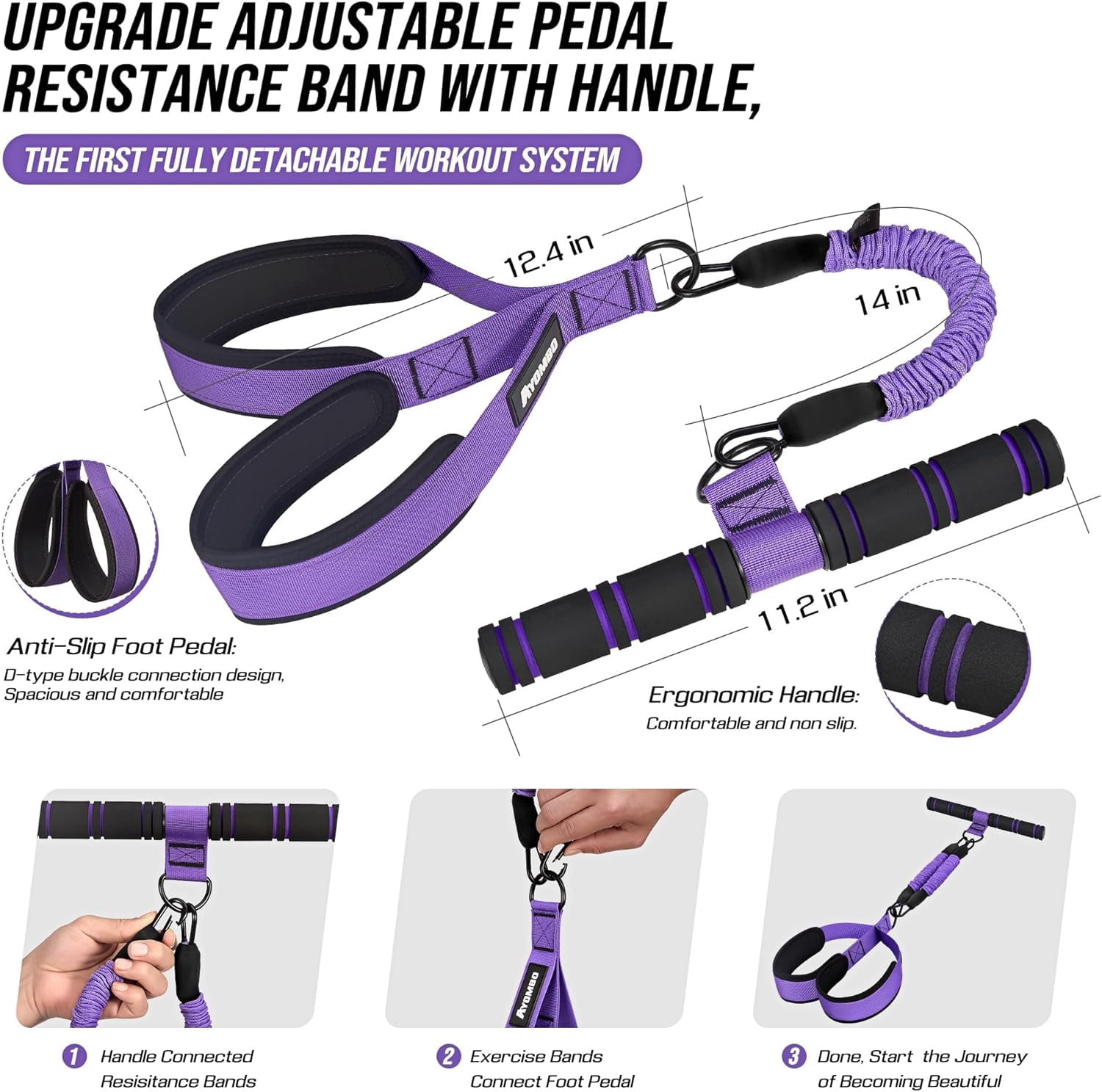 RNPFOR Upgrade Pedal Resistance Band with Handle, Adjustable Tube Foot Pedal Device Puller Exercise Bands, for Abs Arm Leg Waist Workout
