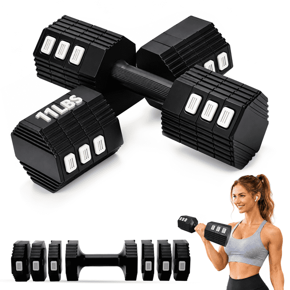 AbahubFit Adjustable Dumbbell Set of Two, 22lbs Quick Adjust Hand Weight, Space Saving Hex Dumbbells, Home Strength Training Fitness Dumbbells for Beginners Men Women