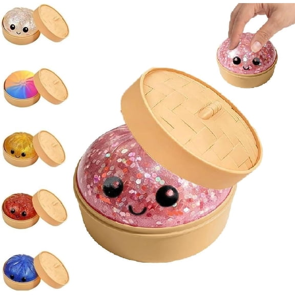 Glitter Dumpling Squishy Mystery Box, Colorful Dumplings Stress Balls Fidget Sensory Toys, Stocking Stuffers with Steamer