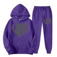 thumbnail image 2 of VBTAPA Womens Cute Sweatsuit 2 Piece Casual Sports Outfits Heart-Shaped Letter Print Hooded Sweatshirt and Jogger Sweatpants Set Teen Girls Y2K Tracksuit Purple XXXL, 2 of 3