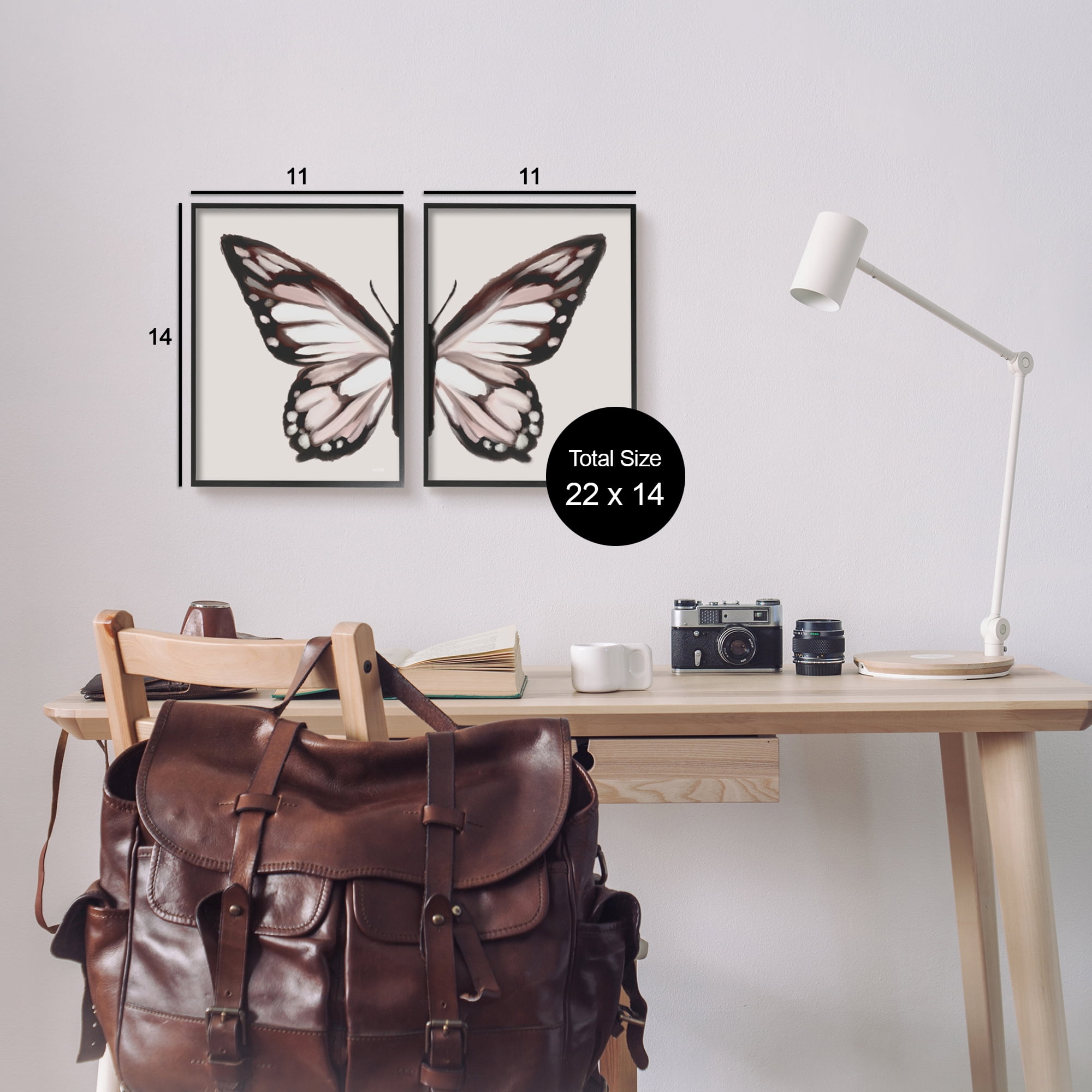 Stupell Muted Symmetrical Butterfly Wings Animals & Insects Painting Black Framed Art Print Wall Art, Set of 2