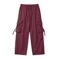 thumbnail image 5 of YLSDY Men's Multi-Pocket Oversized Cargo Pants, Elastic Waist Drawstring, Wide Leg Streetwear Outdoor Trousers Wine M, 5 of 7