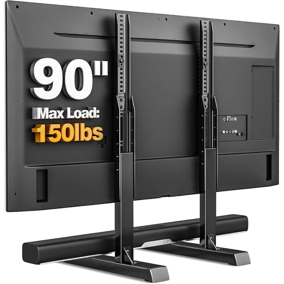 Universal TV Stand Table Top Legs, Adjustable Height for 37-90 Inch TVs, Supports 150lbs, Max VESA 800x600mm, Cable Management, Black Finish