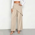 thumbnail image 2 of Women's High Waist Irregular Overlay Wide Leg Pants, Solid Draped Loose 9/10 Length Wrap Front Casual Trousers with Side Pockets for office Party Vacation Wear Beige M(M), 2 of 5