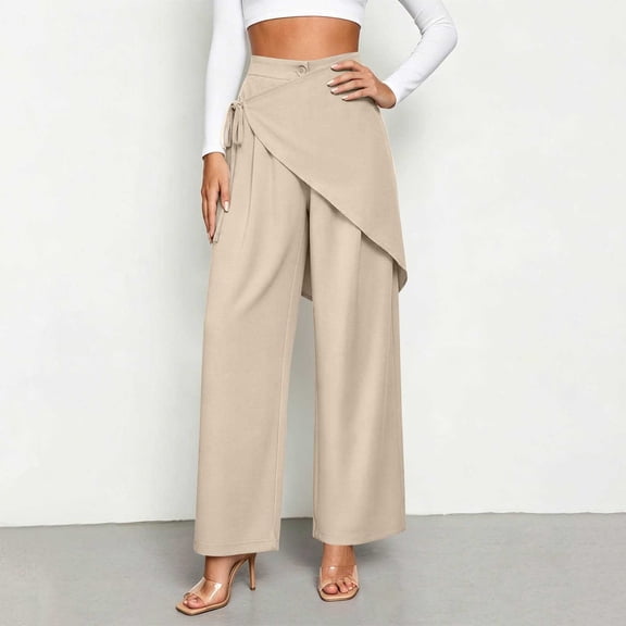 Xdegoge Wide Leg Pants for Women High Waisted Asymmetrical Wrap Front Skirt Flowy Palazzo Trousers Casual Dressy Office Work Summer Holiday Party Bottoms