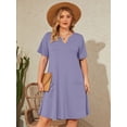 thumbnail image 2 of SHOWMALL Women's Plus Casual Dresses V Neck Short Beach Summer Sundress with Pockets Purple Gray 4X, 2 of 10