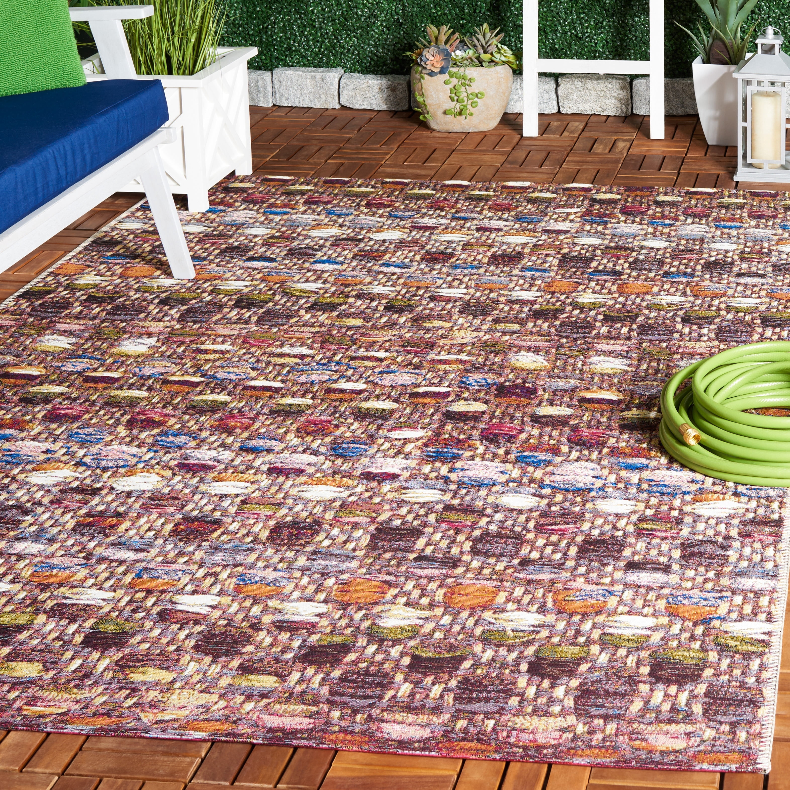 SAFAVIEH Barbados Kentigern Geometric Indoor/Outdoor Area Rug, Purple/Green Rust, 9'10" x 12'5"