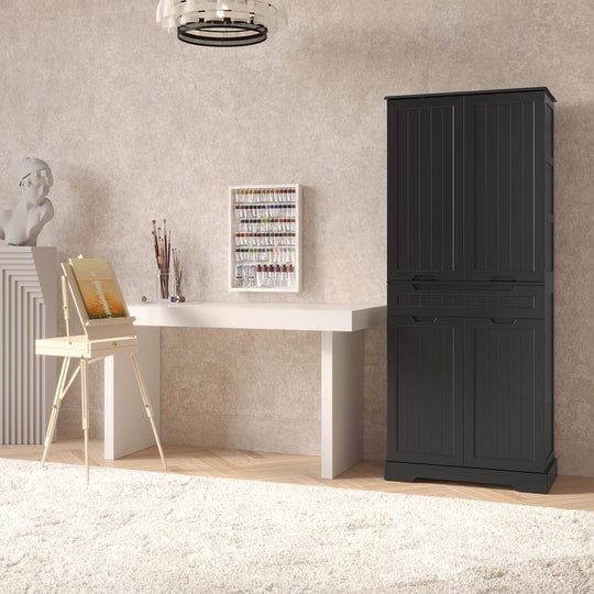 Aiho 71" Kitchen Storage Cabinet with Doors and Shelves, Bathroom Storage Cabinet - Black