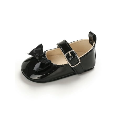 

Gomelly Little Kids Mary Jane Flats Rubber Soft Sole Princess Flat Magic Tape First Walking Shoe Comfort Dress Shoes School Party Loafers Black 18-24 months