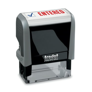 Trodat Stamp 4912 Office Printy with English Text ENTERED – Self Inking, Red and Blue Ink, Impression Size 3/4" x 1-7/8"
