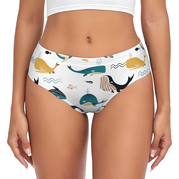 Balery Cute Whale Ropa Interior de Algodón para Mujer con Dibujo – Braguitas Cómodas y Elásticas, Estilo Clásico-4X-Large