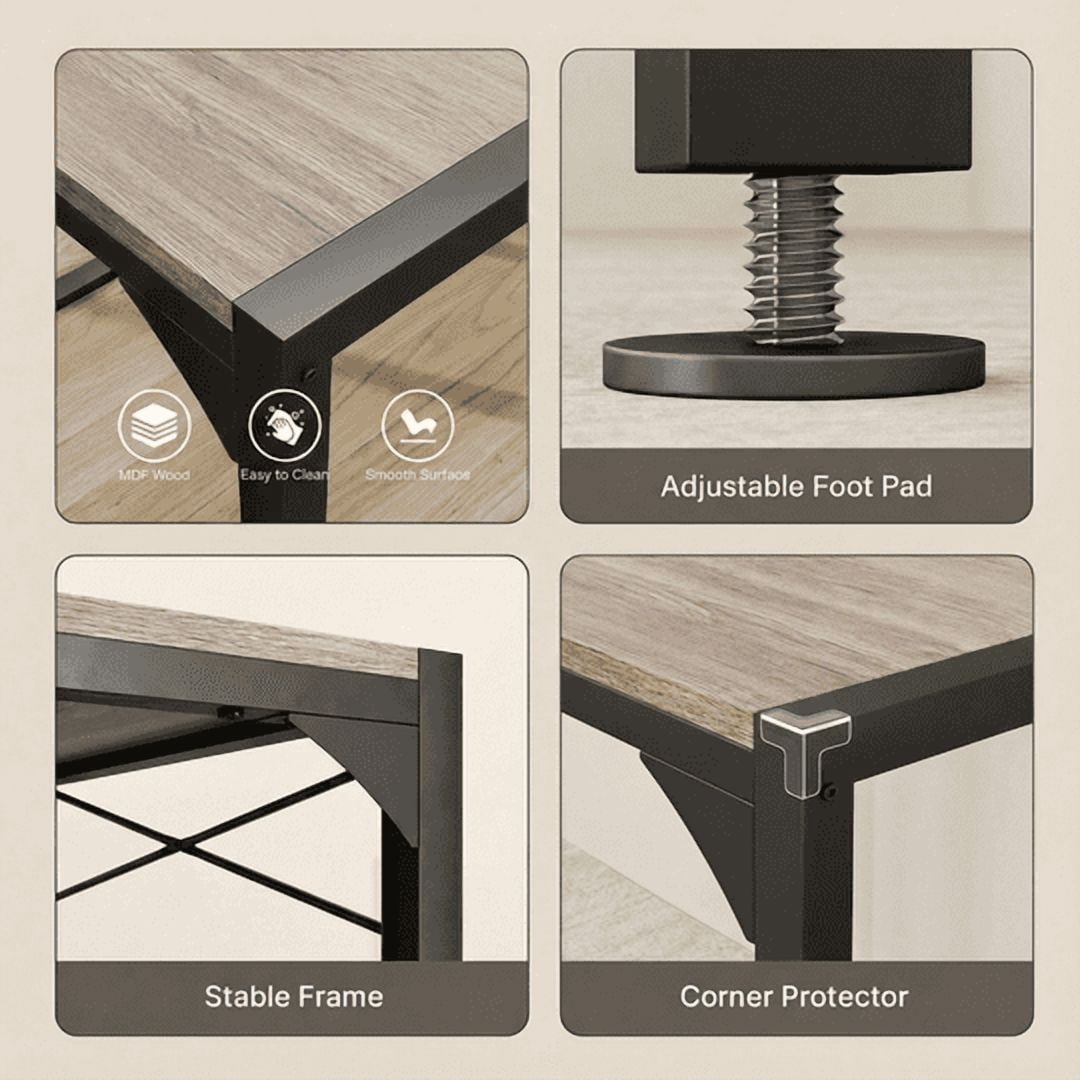 Aiho 63" Dining Table Set for 6, Kitchen Table with 2 Stools & 2 Benches, Wood Dining Room Dinette Sets with Metal Frame for Breakfast Nook and Small Space - Gray