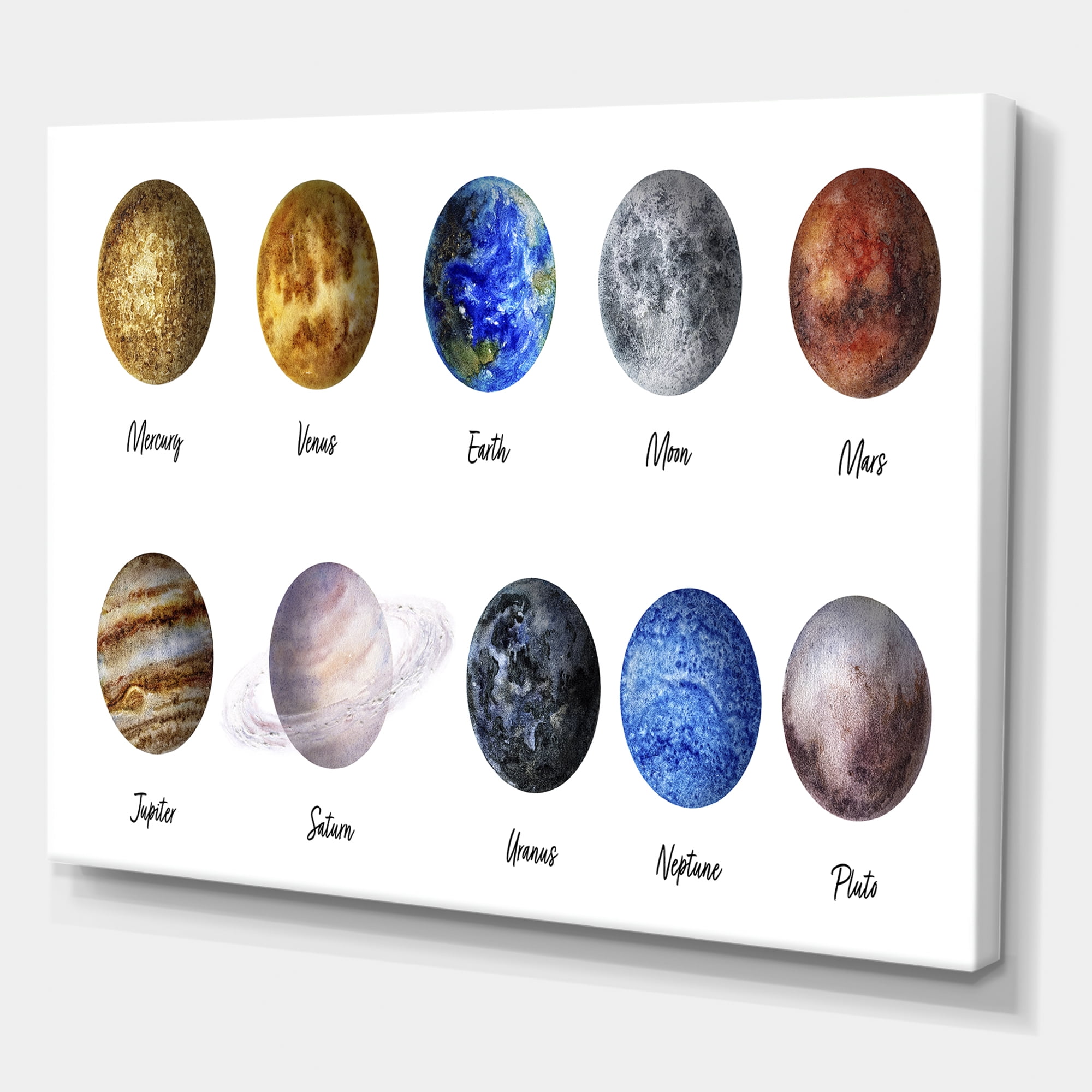 Designart ' All Planets United On White ' Modern Canvas Wall Art Print