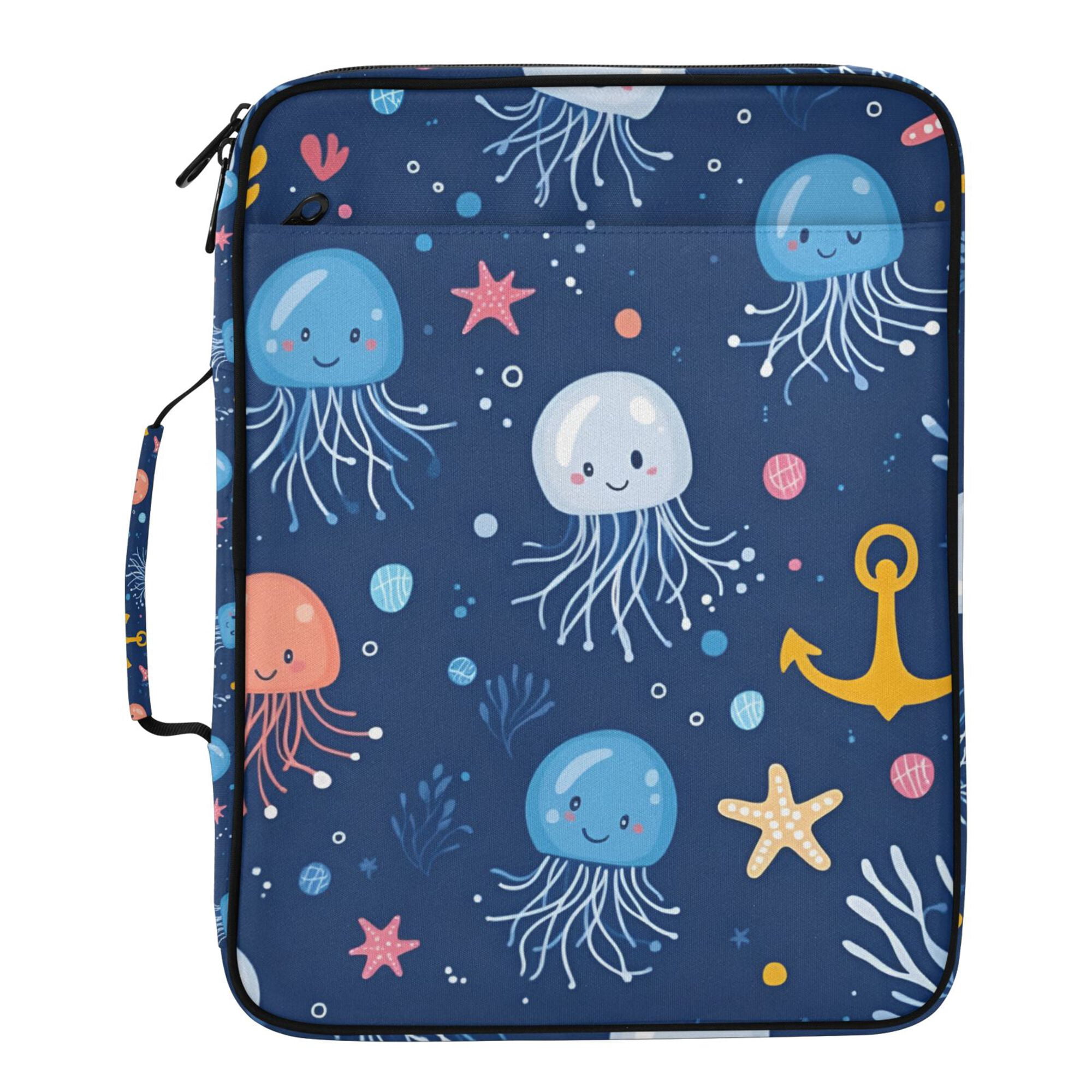 FORMRS Accordion File Folder A4 Size 7-Pocket Expanding Document Organizer Bag with 3 Ring Binder, Blue Jellyfish