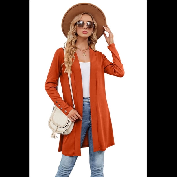 Cárdigan Informal para Mujer con Bolsillos, Holgado, de Larga, Abierto, Naranja y Rojo Talla S