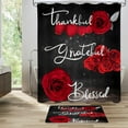 thumbnail image 3 of 4 Pcs Red Rose Shower Curtain Set with Non-Slip Rugs, Toilet Lid Cover and Bath Mat, Thankful Grateful Blessed Romantic Showy Elegant Floral Bathroom Decor Set with Shower Curtain and Rugs, 3 of 6