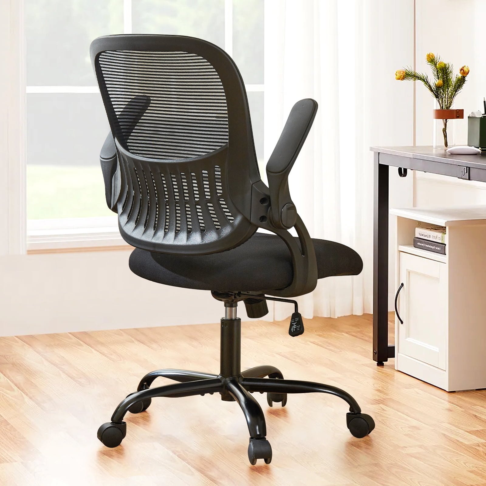 Casabay Office Chair, Ergonomic Mesh Desk Rolling Work Swivel Task Chairs with Flip-up Armrests, Comfortable Lumbar Support, for Home, Bedroom, Study