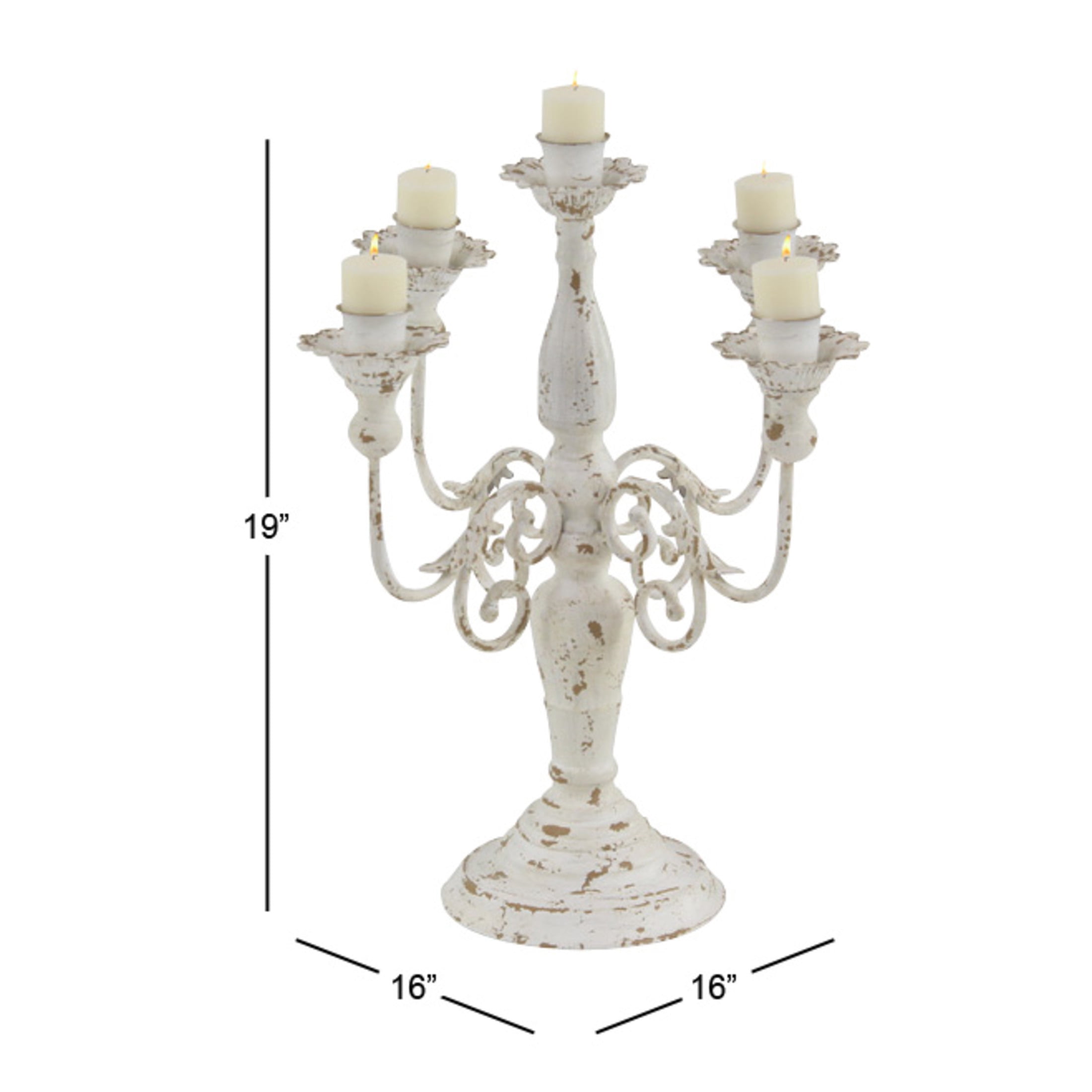 DecMode 5 Holder White Metal Scroll Candelabra