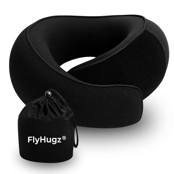 FlyHugz® Neck Travel Pillow Memory Foam Neck Pillow, Midnight Black