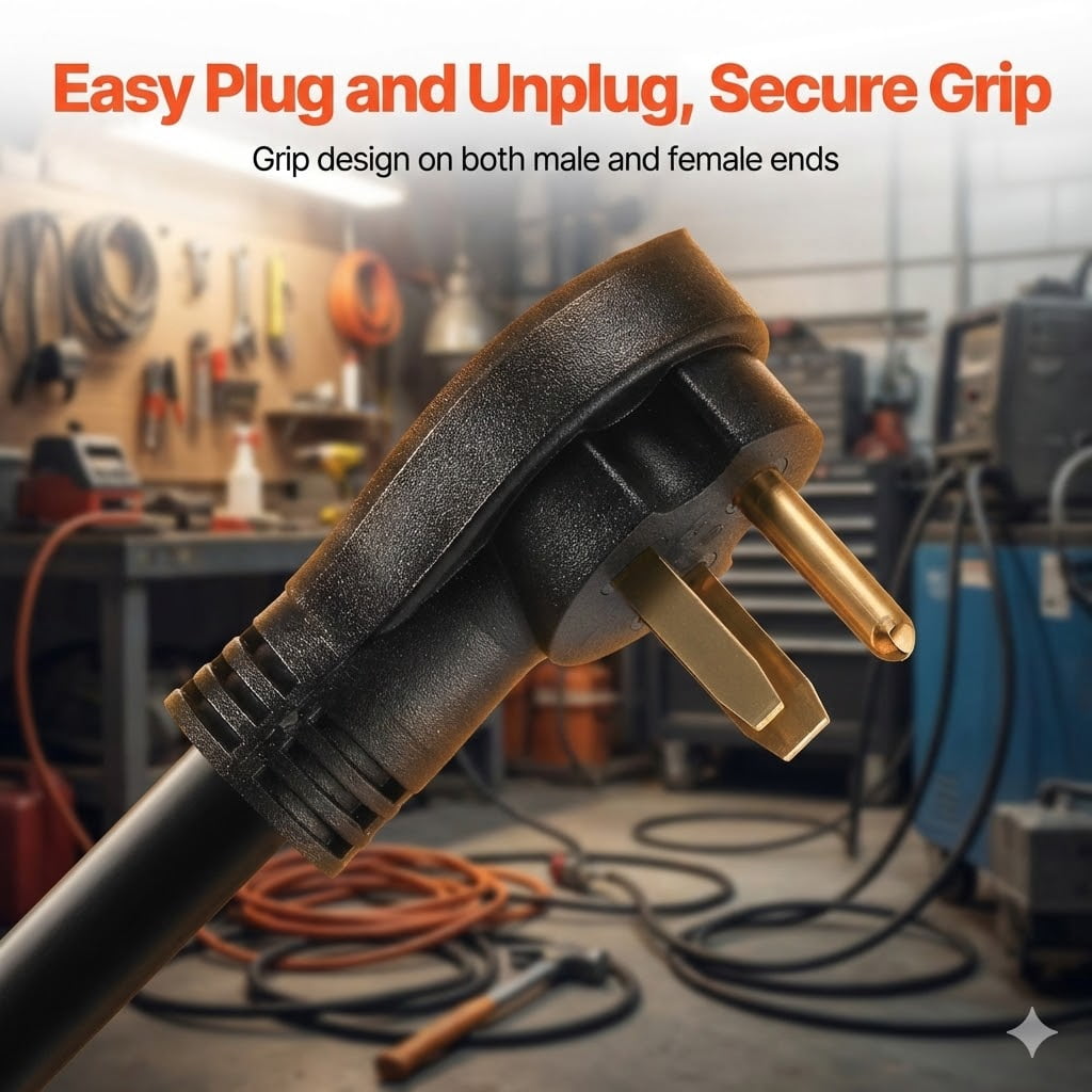 50ft Welder Extension Cord, 30A/250V, NEMA 6-50P, 10/3 AWG Pure Copper Cable, for Outdoor MIG/TIG/Plasma Welding