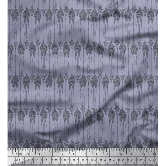 Soimoi Gray Crepe Silk Fabric Giraffe Animal Print Sewing Fabric BTY 42 Inch Wide