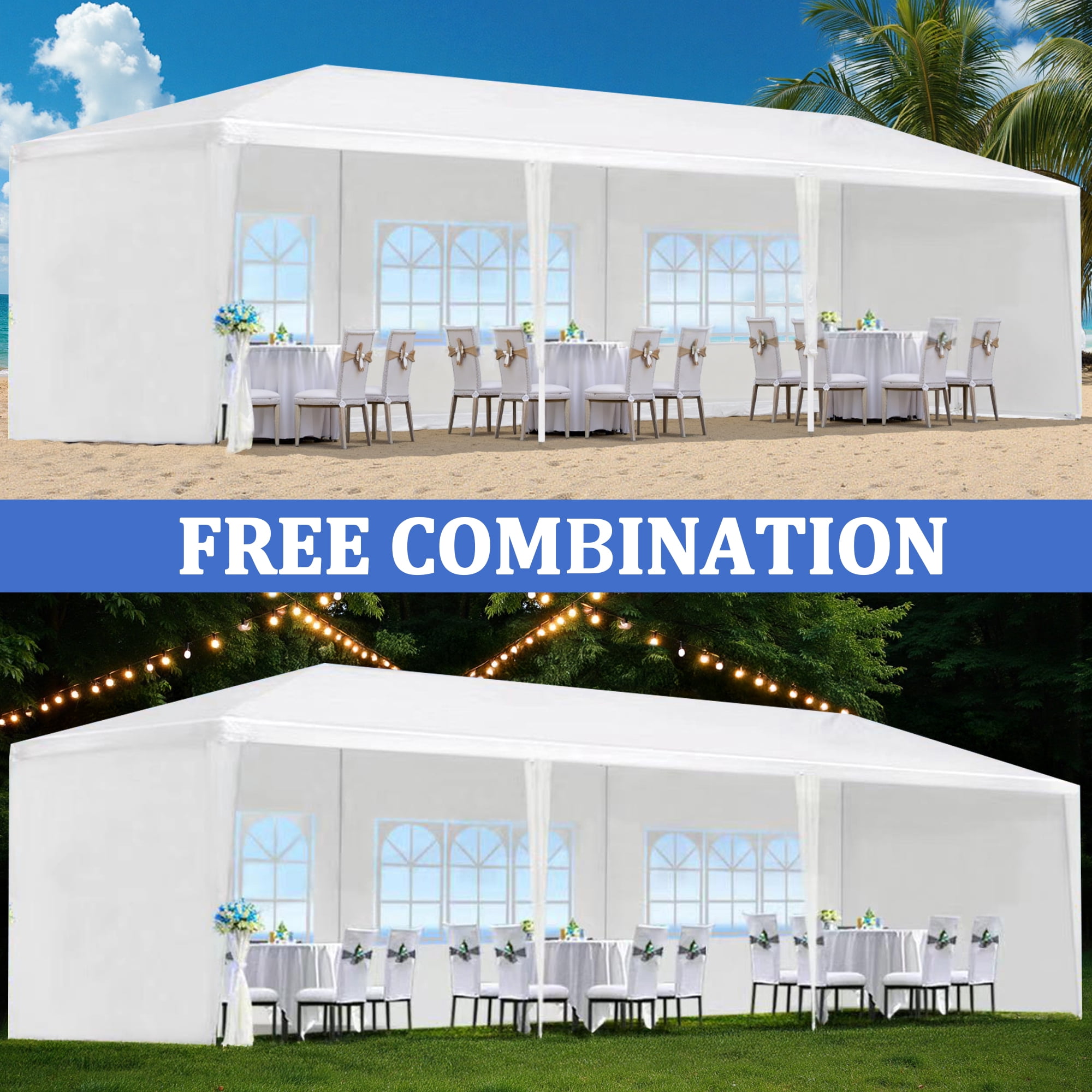 10'x30' Canopy Tent Wedding Party Outdoor Gazebo with 5 Removable Sidewalls for Weddings and Events,White
