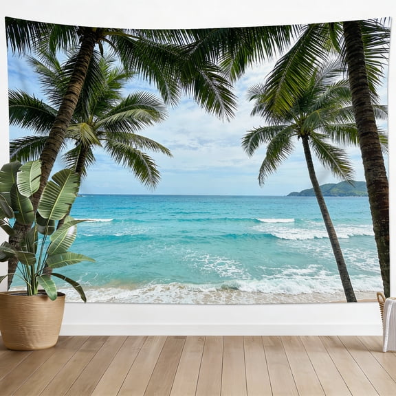 HVEST Beach Summer Ocean Tapestry Wall Hanging Tropical Palm Tree Seaside Wall Tapestry for Bedroom Nature Landscape Tapestry for Living Room College Dorm Home Decor,60x40 inch