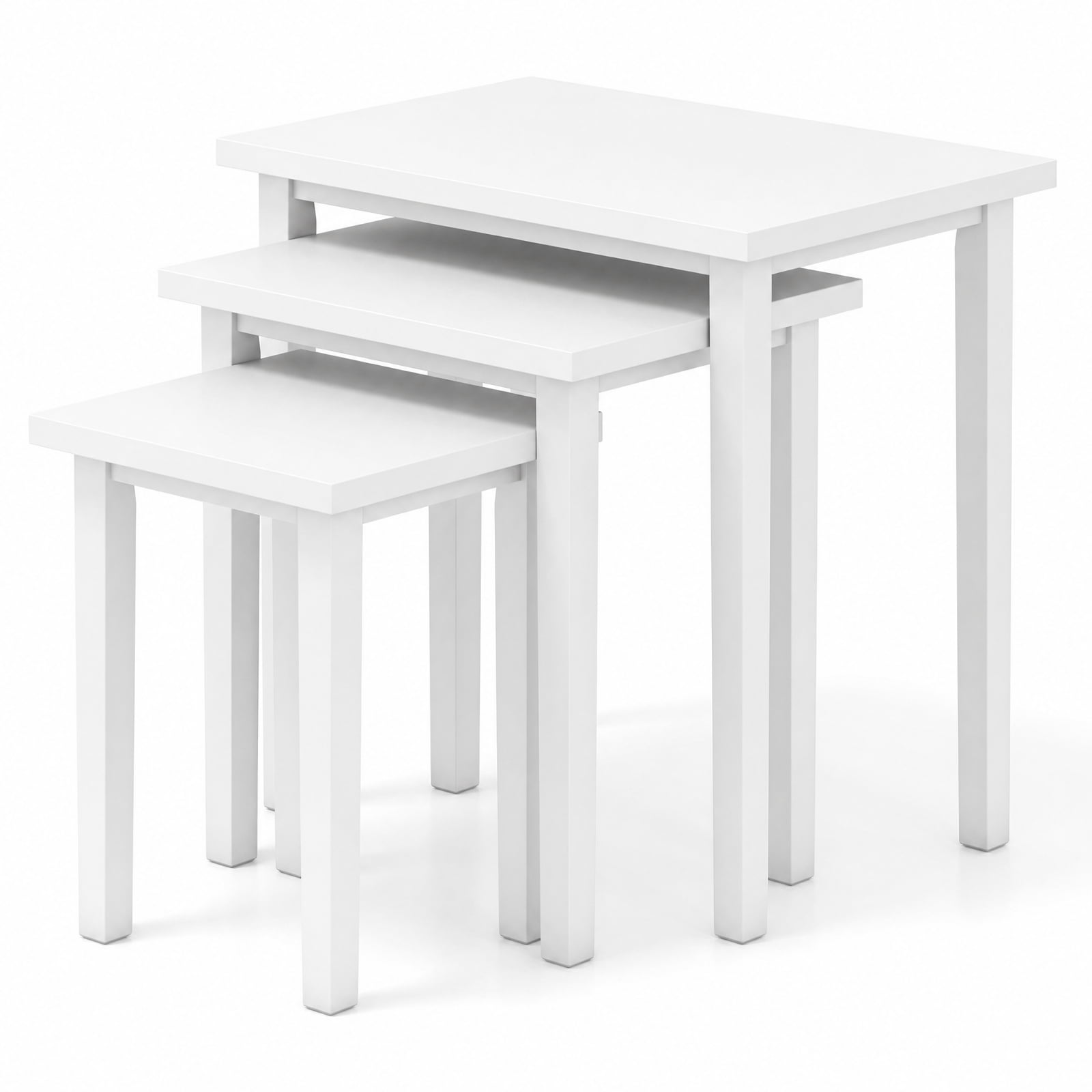 Furnibear 3 Piece Farmhouse Nesting Side Table Set with Rubber Wood Legs and Stackable Rectangle Tops for Living Room and Bedroom, White