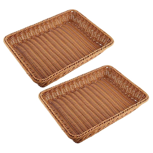 2X Cesta de Almacenamiento de Mimbre, Canasta de Pan Tienda de Pan Supermercado Cesta de Exhibición Marrón