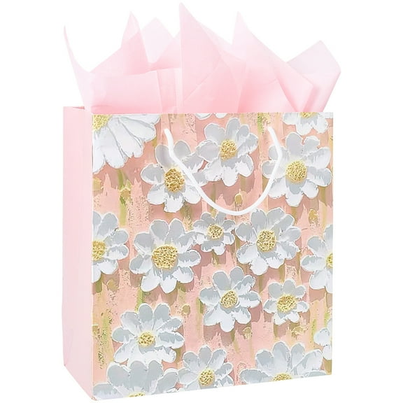1set 1pc Flower Printed Paper Gift Storage Bags with Rope Handle Rectangle 2pcs Wrapping Paper PeachPuff 32x14x34cm