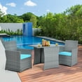 thumbnail image 1 of Gymax Ensemble de Conversation en Rotin d'Extérieur 3 Pcs Ensemble de Table de Salle à Manger de Patio avec Coussins Turquoise, 1 of 10