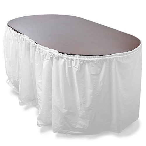 Jupe de Table en Plastique Réutilisable Pudgy Pedros 14, s'Étend à Plus de 20 Fournitures de Fête (Blanc)