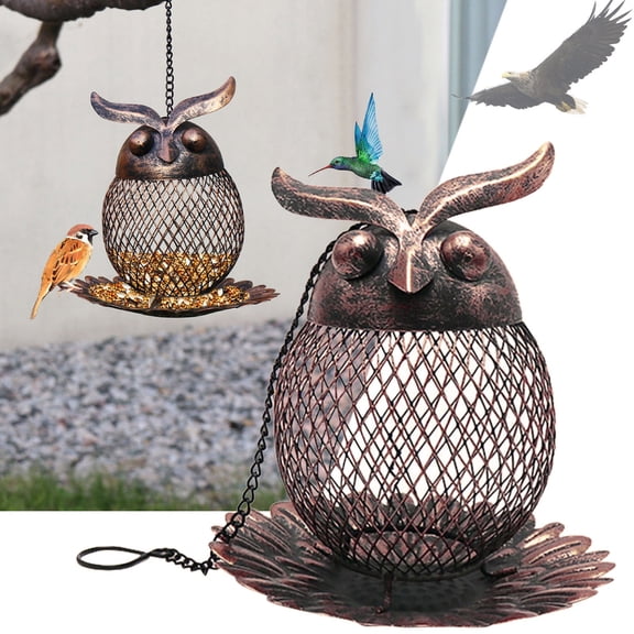 Crcmjuhgsa Bird Feeders Vintage Wild Bird Feeders Squirrel Proof For Ourside Hanging Cute Metal Owl Shaped Bird Yard Garden Decor