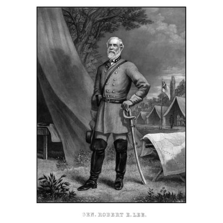 - Digitally restored Civil War artwork featuring General Robert E Lee standing in a Confederate Army camp Poster Print