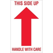 Tape Logic Labels "This Side Up - Handle with Care" 3" x 5" Red/White 500/Roll LABDL1050