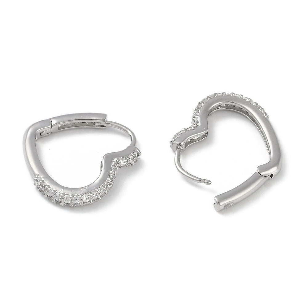 10pairs Clear Cubic Zirconia Heart Hoop Earrings Brass Jewelry for Women 18x2.5mm