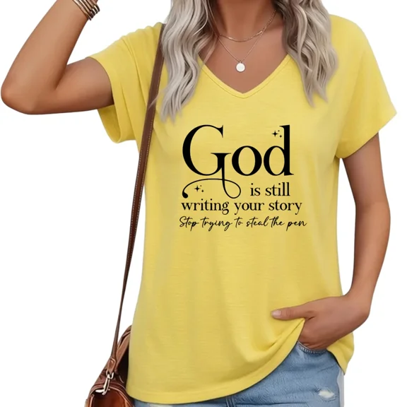 UNISHE Women Christian Inspirational T-Shirt V-Neck Short Sleeve Religious Top S-5XL