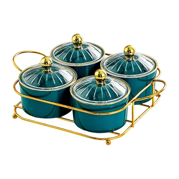 TISHITA Dried Fruit Plate Set Seasoning Containers 4 Grid Appetizer Serving Tray Covered Candy Jar for Wedding Dining Room Green