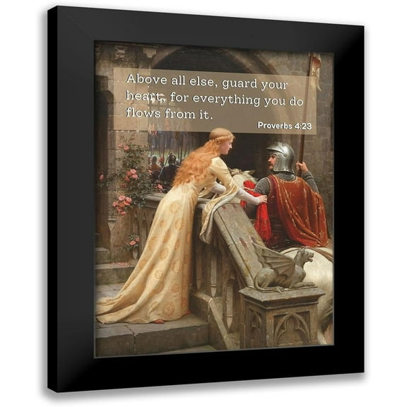ArtsyQuotes 11x14 Black Modern Framed Museum Art Print Titled - Bible Verse Quote Proverbs 4:23, Edmund Blair Leighton, Godspeed