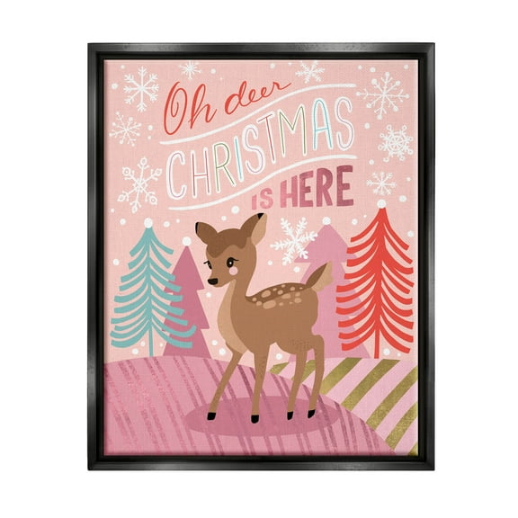Oh Deer Christmas Is Here Phrase Holiday Graphic Art Jet Black Framed Art Print Wall Art