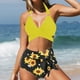 thumbnail image 2 of Gibobby Conjunto de bikini para mujer Bikini de playa de vacaciones de verano para mujer, traje de baño de girasol de cintura alta dividido(Amarillo,M), 2 of 5